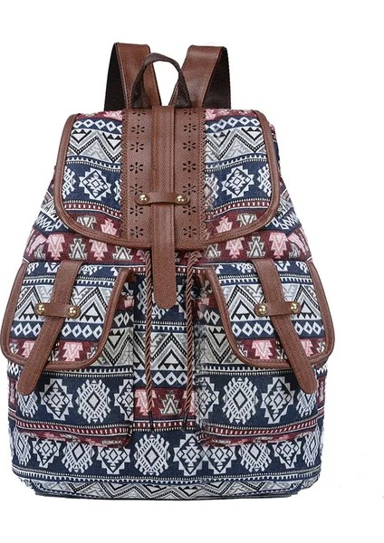 Yeni Stil Sırt Çantası Retro Desen Tuval Dişi Çanta Moda Seyahati Çizme Backpack Çok Fonksiyonlu Çok Işlevli Öğrenci Okul Çantası Renk: Mavi (Yurt Dışından)