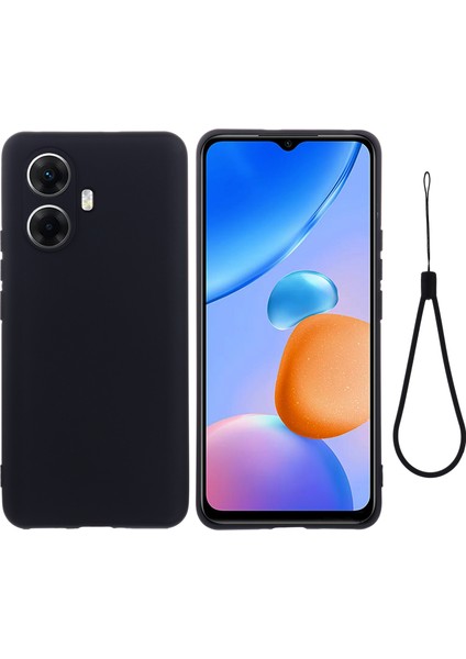 Realme 10 Pro+5g Için Cep Telefonu Kılıfı, Kayışlı Yumuşak Astarlı Sıvı Silikon Telefon Kılıfı-Siyah (Yurt Dışından)