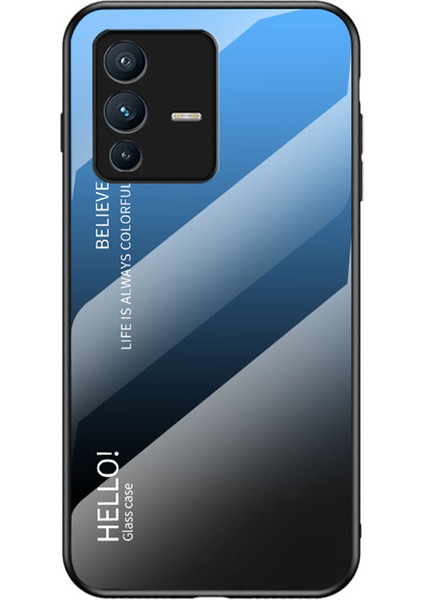 Vivo S12/V23 5g Için Degrade Renkli Telefon Kılıfı, Darbeye Dayanıklı Tpu Kenarlar + Sert Pc + Temperli Cam Koruyucu Kılıf - Degrade Mavi Siyah (Yurt Dışından)