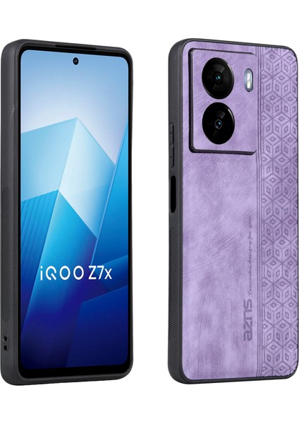 Azns Vivo Iqoo Z7 5G/Z7X 5g Pu Deri+Tpu Telefon Kılıfı Baskılı Desen Kaymaz Tutma Kapağı-Mor (Yurt Dışından)