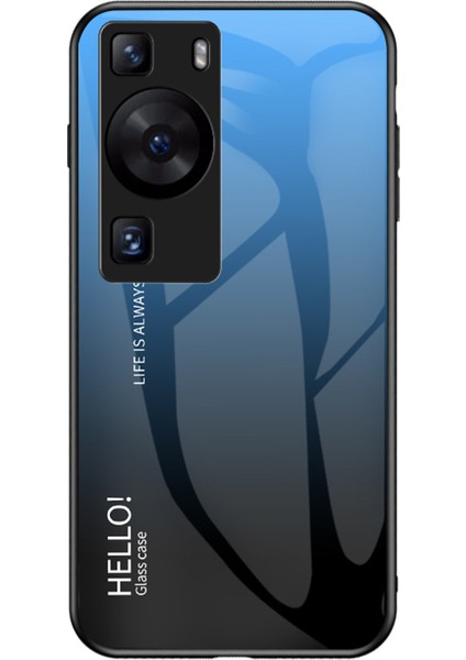 Huawei P60/P60 Pro Gradient Telefon Kılıfı Temperli Cam+Pc+Tpu Darbeye Dayanıklı Telefon Kılıfı-Gradient Mavi Siyah (Yurt Dışından)
