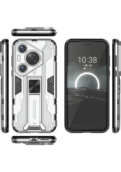 Huawei Pura 70 Kılıf Katlanabilir Kickstand Pc+Tpu Hibrit Telefon Kılıfı-Gümüş (Yurt Dışından) fırsatları