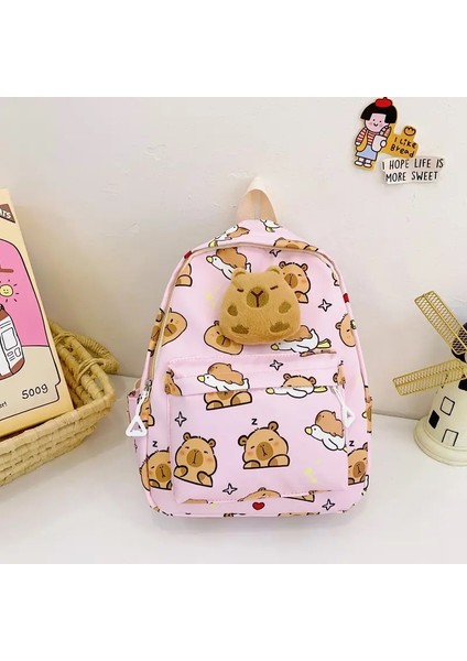 Sevimli Çizgi Film Capya Backpack Peluş Büyük Kapasite Okul Çantaları Basit Desen Kitap Bag Pink (Yurt Dışından)