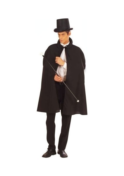 Siyah Sihirbaz Pelerini 120 cm ve Sihirbaz Şapkası 12 cm Yetişkin Boy