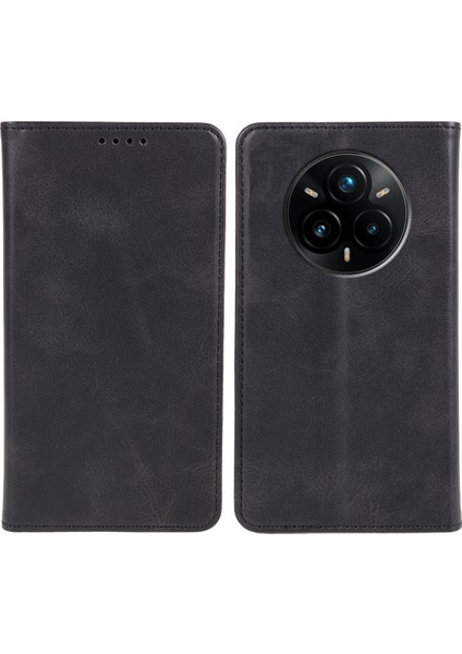 Realme 14 Pro+5g Kılıf Güçlü Manyetik Pu Deri Telefon Kılıfı Dana Dokusu-Siyah (Yurt Dışından)