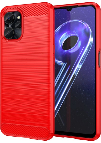 Realme 9i 5g/10 5g Düşmeye Dayanıklı Karbon Fiber Doku Tpu Koruyucu Telefon Kılıfı Fırçalanmış Cep Telefonu Kılıfı-Kırmızı (Yurt Dışından)