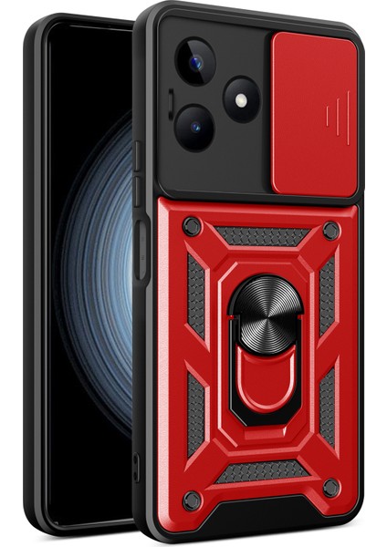 Realme C53 (KÜRESEL)/C53 (HINDISTAN)/C51/NARZO N53 4g Arka Lens Koruma Telefon Kılıfı Pc+Tpu Çizilmez Kılıf Kickstand Ile-Kırmızı (Yurt Dışından)