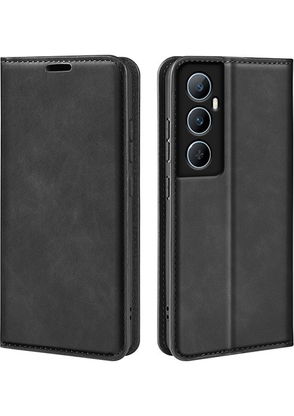Realme C65 4g Kılıf Cilt Hissi Pu Deri Telefon Kılıfı Güçlü Manyetik-Siyah (Yurt Dışından)
