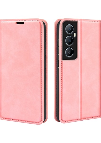 Realme C65 4g Kılıf Cilt Hissi Pu Deri Telefon Kılıfı Güçlü Manyetik-Pembe (Yurt Dışından)