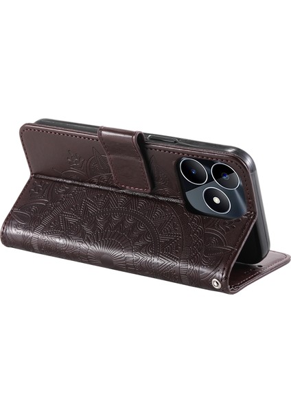 Realme Narzo N53 4G/C53(GLOBAL)/C53(HINDISTAN)/C51 Pu Deri Kılıf Mandala Çiçek Baskılı Stand Kapak-Kahverengi Cüzdan Kabuğu (Yurt Dışından) fırsatları