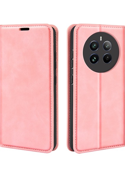 Realme 12 4g/12+5g Kılıf Cüzdan Pu Deri Stand Telefon Kılıfı Manyetik Otomatik Kapanma-Pembe (Yurt Dışından)