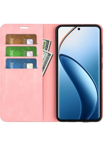 Realme 12 4g/12+5g Kılıf Cüzdan Pu Deri Stand Telefon Kılıfı Manyetik Otomatik Kapanma-Pembe (Yurt Dışından) modelleri
