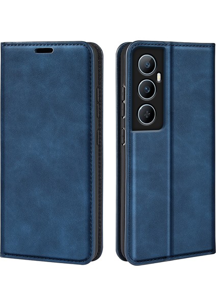 Realme C65 4g Kılıf Cilt Hissi Pu Deri Telefon Kılıfı Güçlü Manyetik-Mavi (Yurt Dışından)