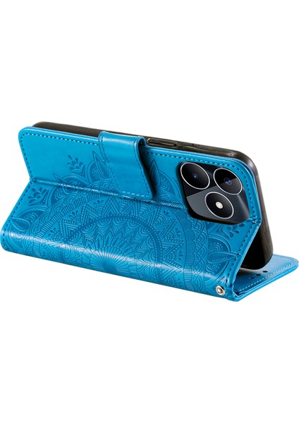 Realme Narzo N53 4G/C53(GLOBAL)/C53(HINDISTAN)/C51 Pu Deri Kılıf Mandala Çiçek Baskılı Stand Kapağı-Mavi Için Cüzdan Kabuğu (Yurt Dışından) fırsatları