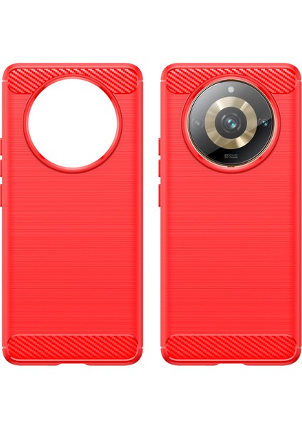 Realme 11 Pro+5g/11 Pro 5g Fırçalanmış Yumuşak Tpu Telefon Kılıfı Karbon Fiber Doku Arka Kapak-Kırmızı (Yurt Dışından) modelleri