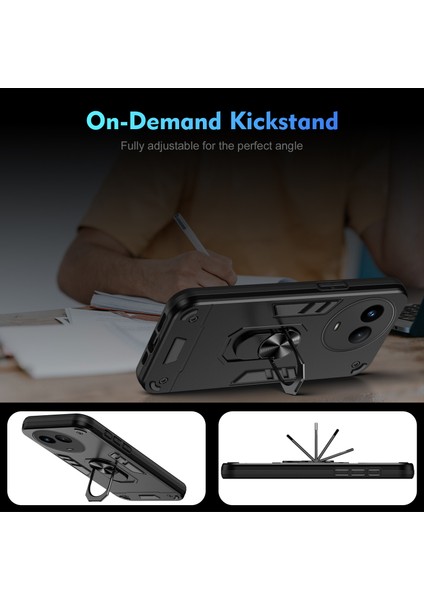 Realme V50 5g Kılıf Darbeye Dayanıklı Pc + Tpu Telefon Kılıfı Kickstand Ile-Siyah (Yurt Dışından) fırsatları