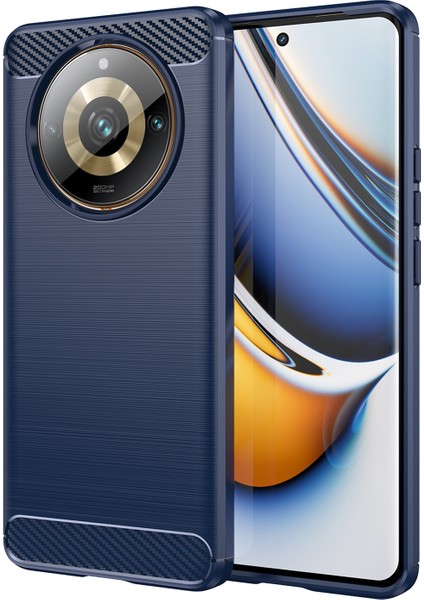 Realme 11 Pro+5g/11 Pro 5g Fırçalanmış Yumuşak Tpu Telefon Kılıfı Karbon Fiber Doku Arka Kapak-Mavi (Yurt Dışından)