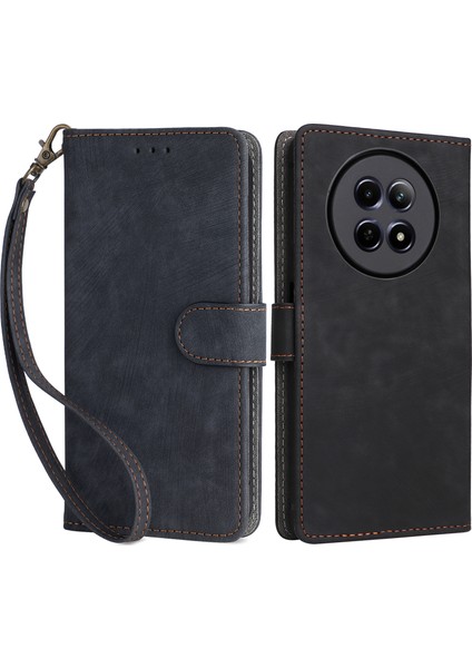 Realme Narzo 70X 5G/C65 5g/narzo N65 5g/13 5g/12 5G/12X 5g Kılıf El Kayışı Rfıd Engelleme Cüzdan Deri Kılıf-Siyah (Yurt Dışından)