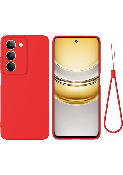 Realme V60 Pro 5g/realme 14X(HINDISTAN)5G Sıvı Silikon Kılıf Telefon Arka Kapağı El Kayışı Ile-Kırmızı (Yurt Dışından)