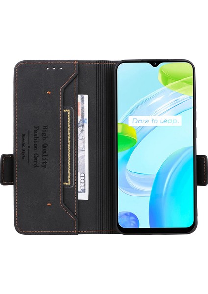 Realme C30 4g Donanım Dekor Cep Telefonu Kılıfı Pu Deri Cüzdan Standı Darbeye Dayanıklı Iyi Korunmuş Kabuk-Siyah (Yurt Dışından) modelleri