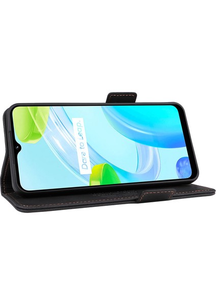 Realme C30 4g Donanım Dekor Cep Telefonu Kılıfı Pu Deri Cüzdan Standı Darbeye Dayanıklı Iyi Korunmuş Kabuk-Siyah (Yurt Dışından) fırsatları