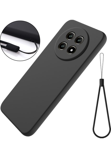 Realme 13 Pro 5g(Global)/13 Pro+5g(Global)Kılıf Sıvı Silikon Çizilmez Telefon Kılıfı El Kayışı Ile-Siyah (Yurt Dışından)