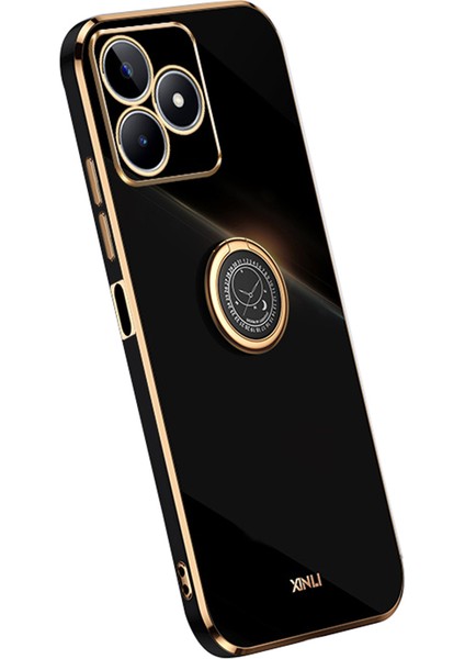 Xınlı Realme C53 (KÜRESEL)/C53 (HINDISTAN)/C51 Halkalı Kickstand Telefon Kılıfı Elektrokaplama Tpu Telefon Arka Kapağı-Siyah (Yurt Dışından)