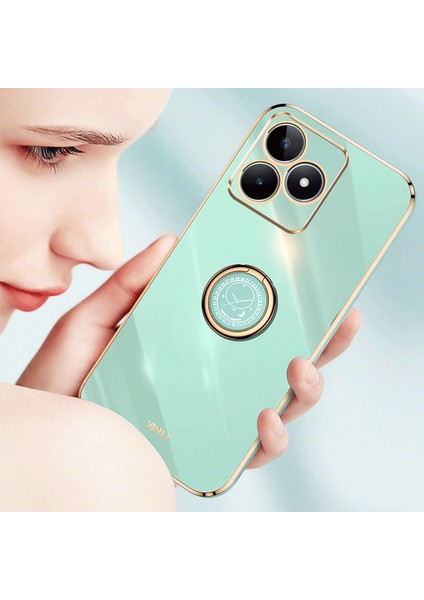 Xınlı Realme C53 (KÜRESEL)/C53 (HINDISTAN)/C51 Halkalı Kickstand Telefon Kılıfı Elektrokaplama Tpu Telefon Arka Kapağı-Siyah (Yurt Dışından) modelleri