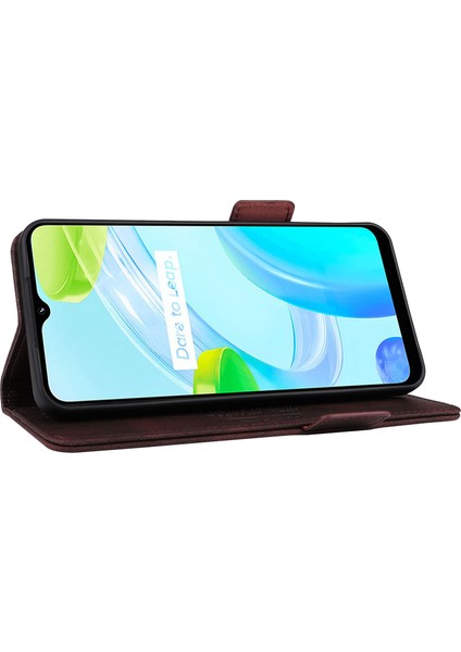 Realme C30 4g Donanım Dekor Cep Telefonu Kılıfı Pu Deri Cüzdan Standı Darbeye Dayanıklı Iyi Korunmuş Kabuk-Kahve (Yurt Dışından) fırsatları