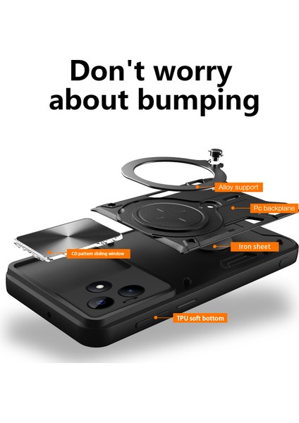 Realme C53 (KÜRESEL)/C53 (HINDISTAN)/C51 Sürgülü Kamera Kalkanı Telefon Kılıfı Döndürülebilir Ayaklı Pc+Tpu Arka Kapak-Kırmızı (Yurt Dışından) indirimleri