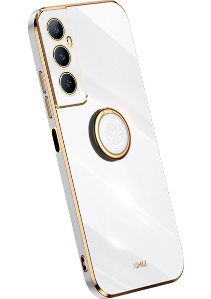 Xınlı Realme C65 4g Kılıf Halka Tutucu Kickstand Galvanik Tpu Telefon Kılıfı-Beyaz (Yurt Dışından)