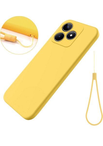 Realme C51S 4g Kılıf Sıvı Silikon Çizilmez Telefon Kılıfı El Askısı Ile-Sarı (Yurt Dışından)