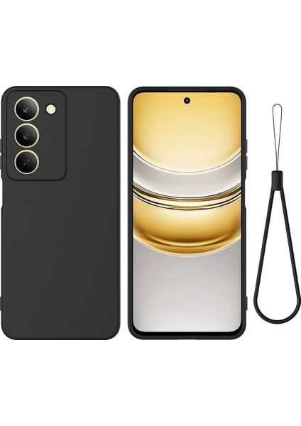 Realme V60 Pro 5g/realme 14X(HINDISTAN)5G Sıvı Silikon Kılıf Telefon Arka Kapağı El Kayışı Ile-Siyah (Yurt Dışından)