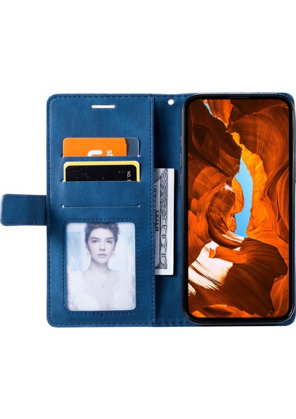 Realme 13 Pro 5g(Global)/13 Pro+5g(Global)Kılıf Baskılı Çizgiler Pu Deri Ekleme Cüzdan Telefon Kılıfı-Mavi (Yurt Dışından)