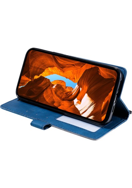 Realme 13 Pro 5g(Global)/13 Pro+5g(Global)Kılıf Baskılı Çizgiler Pu Deri Ekleme Cüzdan Telefon Kılıfı-Mavi (Yurt Dışından)