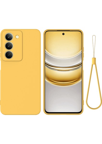 Realme V60 Pro 5g/realme 14X(HINDISTAN)5G Sıvı Silikon Kılıf Telefon Arka Kapağı El Kayışı Ile-Sarı (Yurt Dışından)
