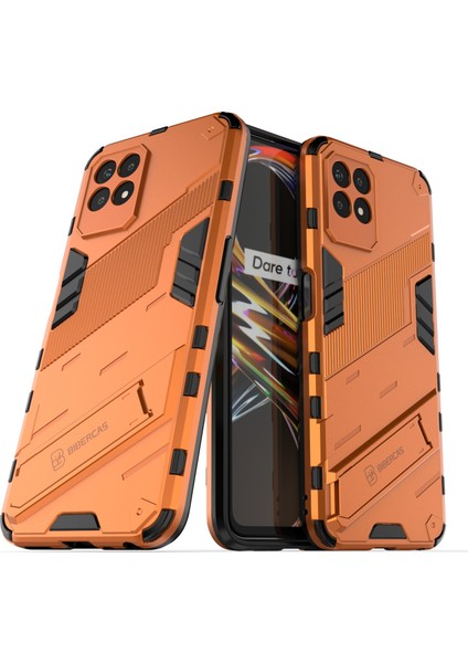 Kickstand Tasarım Sert Pc + Yumuşak Tpu Düşmeye Karşı Hibrit Telefon Kılıfı Realme 8i/narzo 50 4g-Turuncu (Yurt Dışından)