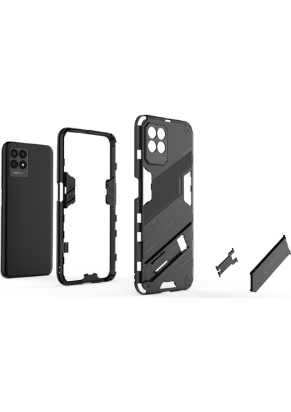 Kickstand Tasarım Sert Pc + Yumuşak Tpu Düşmeye Karşı Hibrit Telefon Kılıfı Realme 8i/narzo 50 4g-Turuncu (Yurt Dışından) fiyatları