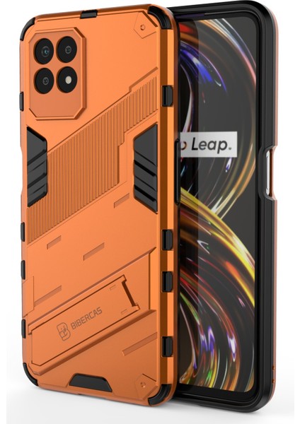 Kickstand Tasarım Sert Pc + Yumuşak Tpu Düşmeye Karşı Hibrit Telefon Kılıfı Realme 8i/narzo 50 4g-Turuncu (Yurt Dışından) modelleri