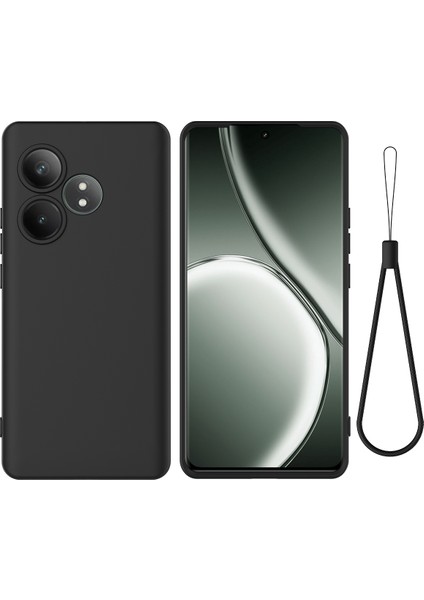 Realme Gt 6t 5g/gt 6 5g Kılıf Bilek Kayışlı Sıvı Silikon Telefon Kılıfı-Siyah (Yurt Dışından)