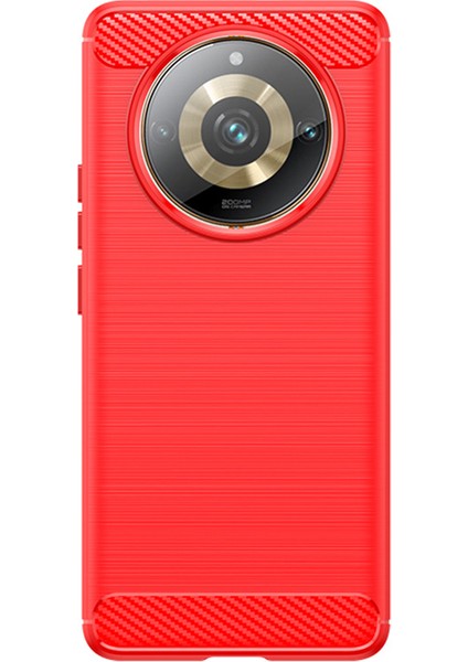 Realme Narzo 60 Pro 5g Fırçalanmış Tpu Telefon Kılıfı Karbon Fiber Doku Çizilmez Arka Kapak-Kırmızı (Yurt Dışından)