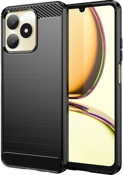 Realme C53(GLOBAL)/C53(HINDISTAN)/C51 Kılıf Darbeye Dayanıklı Tpu Kabuk Karbon Fiber Doku Telefon Kılıfı-Siyah (Yurt Dışından)