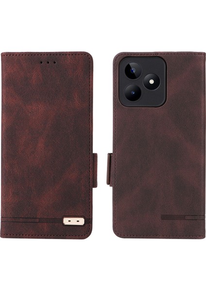 Realme C53 (KÜRESEL)/C53 (HINDISTAN)/C51/NARZO N53 4g Telefon Cüzdan Kılıfı Pu Deri Donanım Dekor Standı Kapak-Kahve (Yurt Dışından)