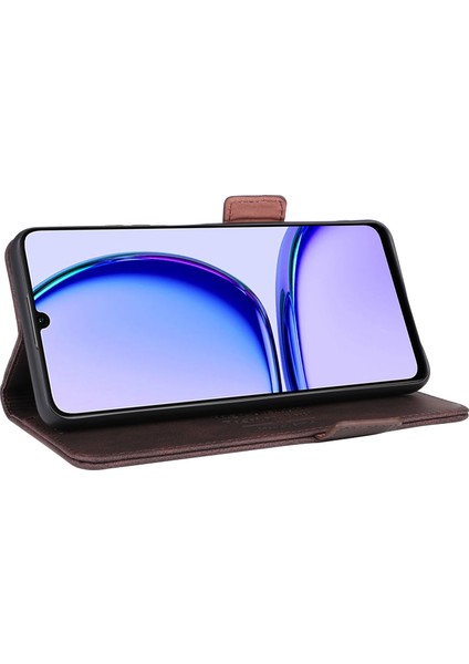 Realme C53 (KÜRESEL)/C53 (HINDISTAN)/C51/NARZO N53 4g Telefon Cüzdan Kılıfı Pu Deri Donanım Dekor Standı Kapak-Kahve (Yurt Dışından) modelleri