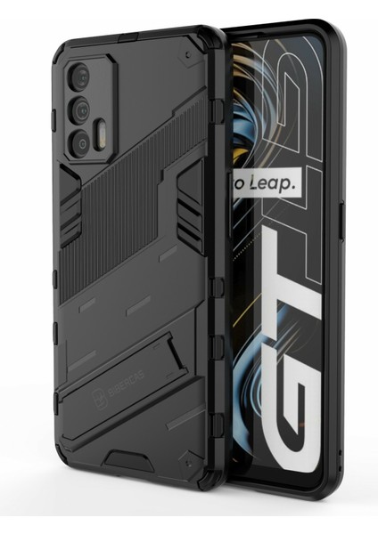 Darbeye Dayanıklı Pc + Tpu Hibrit Telefon Kılıfı Kapağı Oppo Realme Gt 5g Için Ayaklık - Siyah (Yurt Dışından)