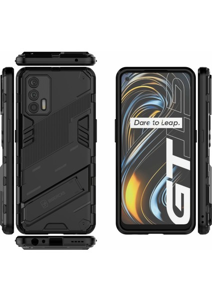 Darbeye Dayanıklı Pc + Tpu Hibrit Telefon Kılıfı Kapağı Oppo Realme Gt 5g Için Ayaklık - Siyah (Yurt Dışından) modelleri