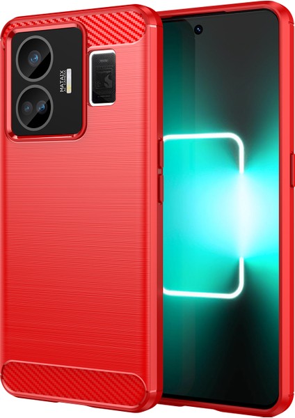 Realme Gt3 5g/gt Neo 5 5g Fırçalanmış Telefon Kılıfı Karbon Fiber Doku Telefon Kabuğu Cep Telefonu Kapağı-Kırmızı (Yurt Dışından)
