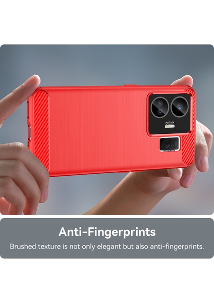Realme Gt3 5g/gt Neo 5 5g Fırçalanmış Telefon Kılıfı Karbon Fiber Doku Telefon Kabuğu Cep Telefonu Kapağı-Kırmızı (Yurt Dışından)