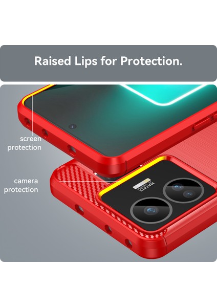 Realme Gt3 5g/gt Neo 5 5g Fırçalanmış Telefon Kılıfı Karbon Fiber Doku Telefon Kabuğu Cep Telefonu Kapağı-Kırmızı (Yurt Dışından)