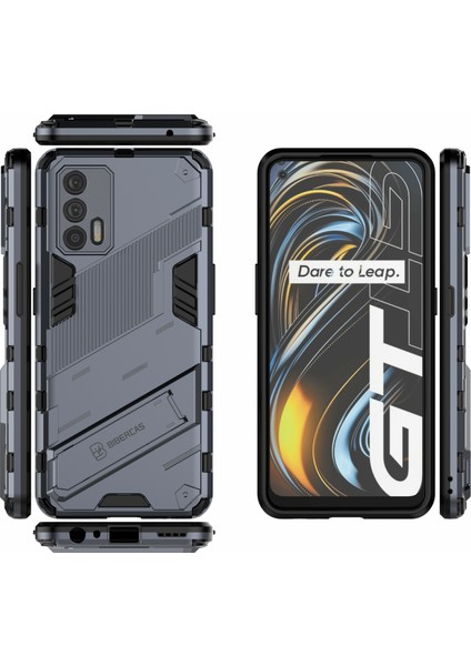 Darbeye Dayanıklı Pc + Tpu Hibrit Telefon Kılıfı Kapağı Oppo Realme Gt 5g-Gri Için Ayaklık (Yurt Dışından) modelleri